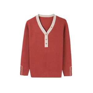 Women's Sweaters 2023 Autumn And Winter Wool Color-blocking Knit Sweater Pullover Bottoming Shirt V-neck H00208 XL