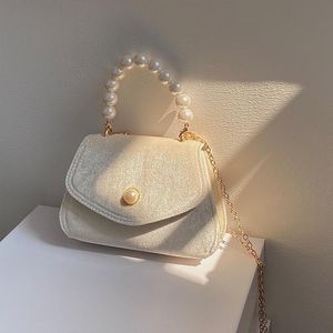 Evening Bags Vintage Suede Pearl Handbag For Woman Designer Cover Chain Crossbody Bag Women 2023 Square Shoulder Women's