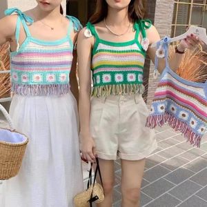 Women's Tanks OUMEA Women Retro Crochet Knitted Tops Summer Adjustable Bow Tied Strap Sweet Bohemian Style Beach Chic Going Out Cami