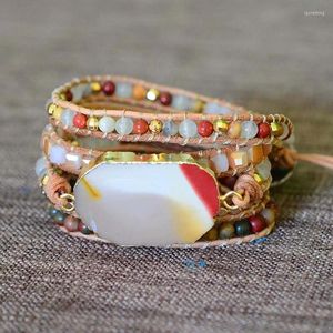 Очарование браслетов Прибытие 4unik Natural Stone Bracelet 5 Обертывание подвеска ручной работы для женщин.