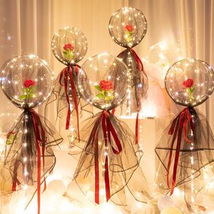 Party Decoration 5set Glowing Round Clear LED Bobo Ball Rose Bouquet Bubble DIY Bröllop Engagemang Gift Ballong Valentine's Day