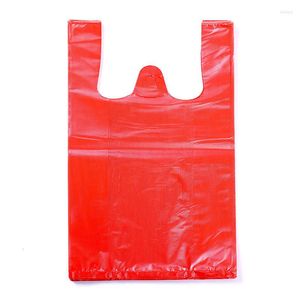 Opakowanie na prezent 50 sztuk czerwona plastikowa torba Supermarket zakupy spożywcze zagęścić z uchwytem kamizelka do przechowywania w kuchni czyste śmieci
