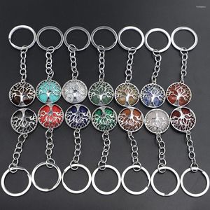Keychains Selling Natural Crystal Stone Original Keychain Tree Of Life Lucky Key Ring Car Decor Bag Keyring Reiki Fashion Accessories 1Pc