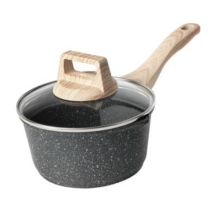 Milk Pot Cooking With Lid Hobs Thickened Kitchen Sauce Pan 16cm Non Stick Easy Clean Wood Handle Home Small Pour Spout Induction 230311