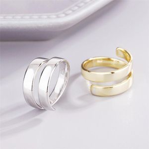 Cluster Rings Sole Memory Double Layer Cute Shiny Cool 925 Sterling Silver Female Resizable Opening SRI954Cluster