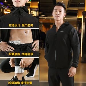 Set da corsa Tuta da sauna Uomo Abbigliamento sportivo Tuta Swea Felpa con cappuccio a maniche lunghe Giacca Felpa Jogger Fitness Abbigliamento da allenamento in palestra