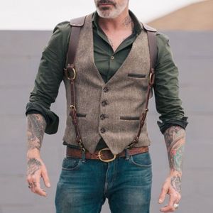 Men's Vests Men Suit Vests Tweed Formal Victorian Business Dress Waistcoat Cosplay Mens Gentleman Groomman Wedding Slim Fit Gilet Tuxedo 230311