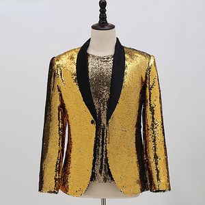 Abiti da uomo Luxury Gold Paillettes Nightclub Suit Giltter Tuxedo Blazer One Button Collo a scialle Blazer Uomo Cocktail Party Costume da sposa Homme