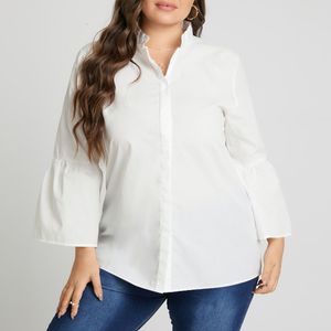 Damenblusen, Hemden, Übergröße, Kleid VONDA, Herbst-Damenbluse, weißes Hemd, ausgestellte Ärmel, Tops, sexy V-Ausschnitt, Knopfleiste, elegante Bürohemden, Blusa 230311