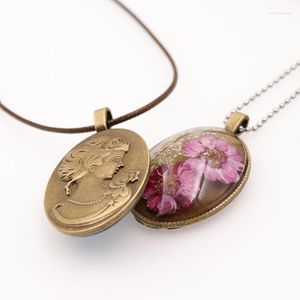 Pendanthalsband 2023 Classic Real Flowers Harts Kvinnor Halsband Fashion Ellips för smycken Charm Bronze Base Wholesale