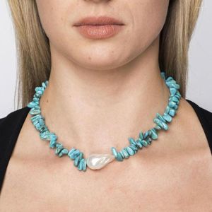 Choker CreativeVintage wyjątkowość Elementy dla kobiet ponadczasowe perłowe turkusowe kamień naszyjnik barokowa perła słodkowodna