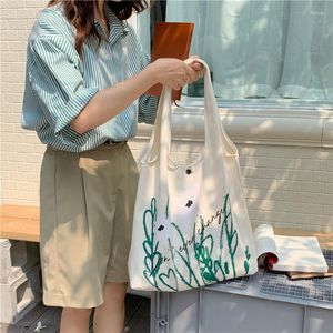 Bolsas de noite para mulheres 2023 Bolsa de ombro de lona Reutilizável Japão Japão Harajukutote Floral Print Female Bolsa Drop