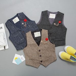 Gilet Gilet di lana formale da neonato per bambini, gilet da uomo con scollo a V, monopetto, vita sottile, corto 230311