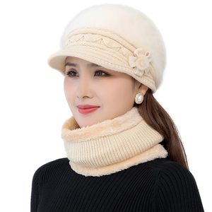 Berretti Beanie/Skull Caps Cappello invernale da donna Mantieni caldo Cap Aggiungi Sciarpa foderata di pelliccia Due pezzi Set per donna Casual Secchio lavorato a maglia