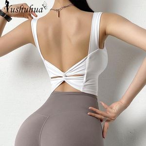 Active Shirts Sexy Big Backless Sports Top For Women Gym Yoga Crop U Collar Fitness Push Up Underwear Activewear Run Tank Sport Vest