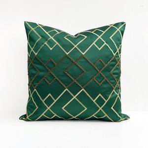 Pillow Retro Light Luxury Bead Embroidered Back Cover Emerald Geometric Lines Throw Decorative Pillowcase