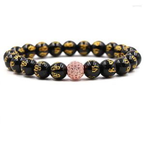 Strang Frauen Männer Buddha Armband Schmuck Klassische 10mm Sechs Wort True Speech Bead Micro Inset Zirkon Ball Elastische Armreif