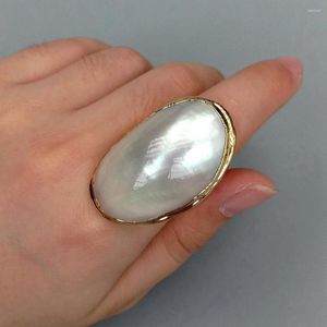 Cluster Rings Y.YING Natural White Shell Gold Plated Bezel Ring Adjustable Designer Anniversary Holiday Jewelry
