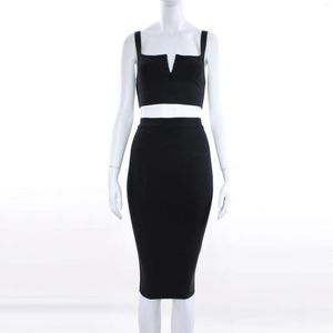 Casual Dresses Wholesale Bandage Set Black White Spaghetti Strap V-neck Top&dress Fashion Sexy Two-piece Suit Cocktail Party 2 Pieces