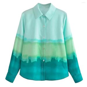 Kvinnors blusar Maxdutti Blogger Vintage Gradient Tie-Dyed Long Sleeve Autumn Shirts Casual Blus Women Ins Fashion