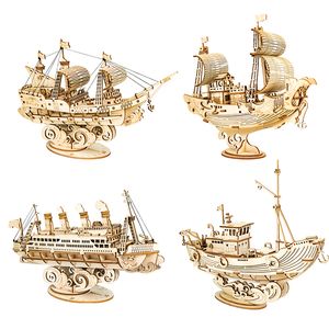 3D Puzzles Robotime 3D Wooden Puzzle Games Boat Ship Model Toys For Children Kids Girls Birthday Gift 230311