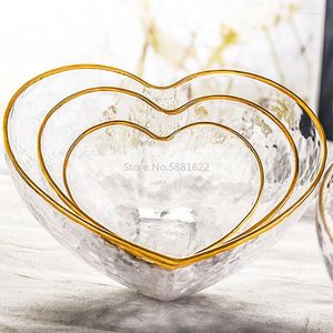 Dinnerware Define o estilo japonês tigela de vidro de vidro aro dourado pêssego de tabela de mesa de mesa de mesa doméstica Salada de cristal