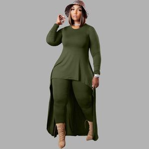 Plus Size Dresses 5xl 4xl for Women Two Piece Sets Round Neck Long Sleeve Irregular Maxi Tops Tight Pants Street Wear Clothing Wholesale 230307