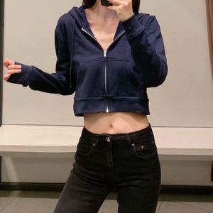 Women's Hoodies Sweatshirts Spring Fall Casual Loose Cotton Hoodie Vintage Zip Up Long Sleeve Sweatshirt Navy Blue Purple Cropped Tops Jacket Clothes 230311