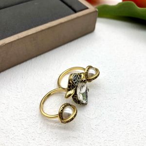 Novo estilo de corrente de ouro/prata com pedras laterais anéis crânio esqueleto charme anel aberto para mulheres homens festa amantes de casamento noivado punk jóias presentes R2024-32R188