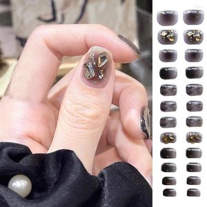 False Nails Delicate Nail Shiny Quick Building Full Cover Black Smudge Faux Reusable Eye-catching Press On Female Supply