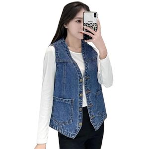 Gilet da donna Gilet di jeans Giacca 2023 Autunno Tinta unita Senza maniche Gilet casual Jean Cappotto Giubbotti corti Donna Cowboy VestWo