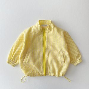 Jacken Baby Sonnenschutz Jacke Sommer Dünne Kinder Plaid Mantel Lose Mädchen Jungen Reißverschluss Strickjacke 15 Jahre Kinder Sonnenschutz Kleidung 230311