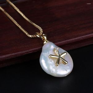 Girocollo con pavé di zirconi piccoli alghe con ciondolo moneta naturale perla d'acqua dolce gioielli con perline sottile collana con ciondolo a catena in oro per le donne