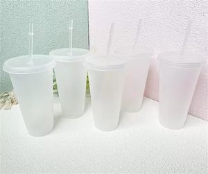 24oz de copo transparente de plástico Tumbler transparente verão reutilizável bebendo suco de café caneca com tampa e palha