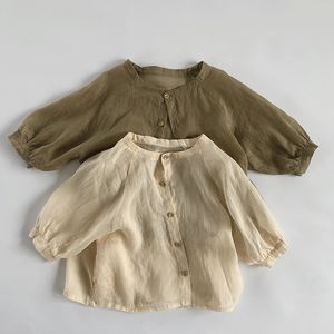 ジャケット純粋なリネン子供の日焼け止め服の夏の子供男の子と女の子韓国スタイル通気性薄いオフィスカーディガン230311