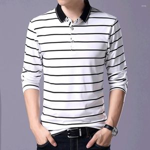 Camisetas masculinas chegam 2023 Spring Autumn Men T-shirt Manga longa Casual Casual Camisa listrada Tops de algodão Fit Slim