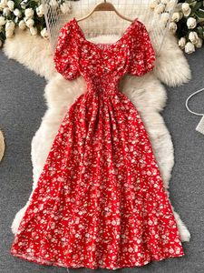 Casual Dresses YuooMuoo Limited Big Sales Frauen Kleid Mode V-Ausschnitt Puffärmel Blumendruck Elastisches Korsett Sommerkleid Koreanische Party Vestidos G230311