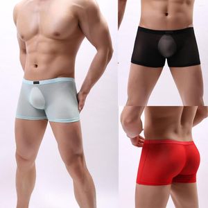 Underpants Men Sexy Seamless Underwear Pants Boxershorts Male Mid-rise Mesh Slips Homme Panties Boxer Shorts Red M-XL Comfortable