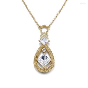 Pendant Necklaces COCOM Wholesale Price Items Oval Pendants With Clear Square Crystal From Austria Gold Plated Water Drop Necklace For Women