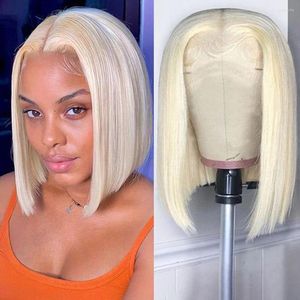 Honey Blonde Colored Short Bob Wig T Part Hair Bone Straight Human Wigs For Women On Sale Clearance