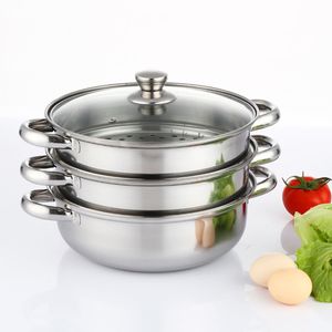 Double Boilers 28cm Easy Clean Cookware Steamer Pot Home Stainless Steel 3 Tier With Handles Food Maker Kitchen Insulated Large Dual Use 230311