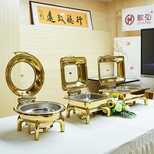 Geschirr-Sets Gold Chaffing Dishes Glasplatte Royal Warmer Commercial Buffet Dish Luxus für El