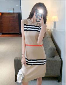 Women Casual Dresses Basic Striped Knitted Dress Casual Loose Hooded Sleeveless Knee-Length Dresses for Women Elegant Sweet