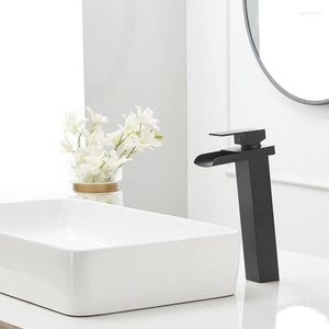 Bathroom Sink Faucets Black Waterfall Shower Faucet High Single Handle Container RV Toilet Basin Mixing Solid Brass / Matte B