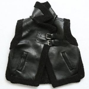허리 코트 아이 조끼 재킷 가을 솔리드 패션 어린이 두꺼운 지퍼 보이즈 PU 가죽 슬리빙 외부웨어웨어 230311
