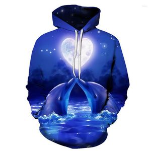 Men's Hoodies Dolphins Kissed Under The Moonlight Sweatshirts 3D Print Brand Funny Men/women Tracksuits Couple Jacket Animal Coats