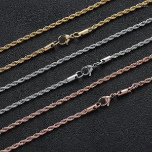 Chains Men's Hip Hop Stainless Steel Rope Chain 3mm 16"18" 20" 24" 30" Gold Silver Color Necklace Jewelry ForCh