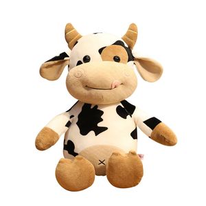 漫画ミルクカウのぬいぐるみおもちゃかわいいシミュレーション牛動物豪華な人形柔らかいぬいぐるみ牛枕キッズバースデープレゼントla549