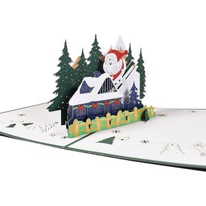 Cartões de felicitações Papai Noel Skiing 3D Ação de Graças Gifts para crianças