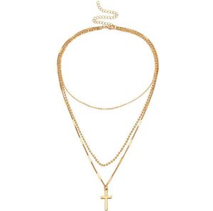 Cross Necklace Pendant Multi-layer Chains Ladies Simple Sweater Necklaces Fashion Jewelry Silver and Gold colors